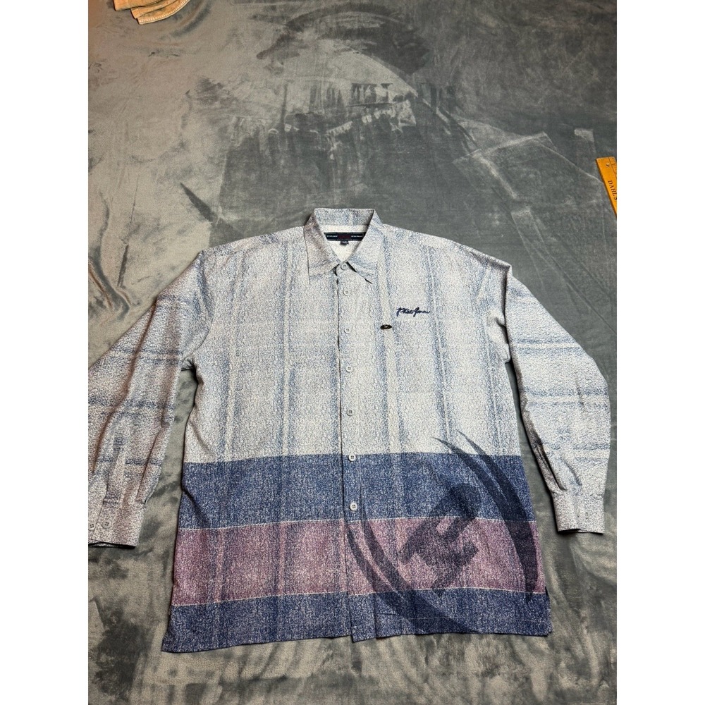 Vintage Phat Farm Blue Button Up Long Sleeve Shirt Size Large Y2K Hip Hop 90's